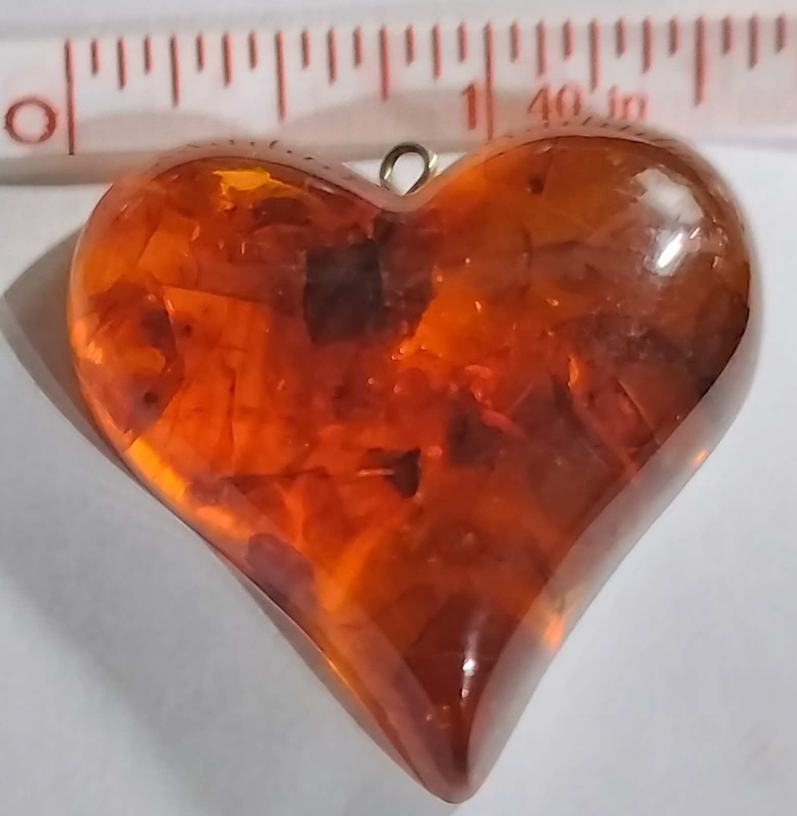 GENUINE BALTIC AMBER LARGE HEART PENDANT WITH FOSSIL INCLUSIONS
