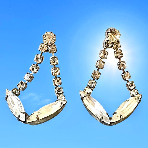 Vintage Rhinestone Earrings Prong Set Dangling Pierced Studs