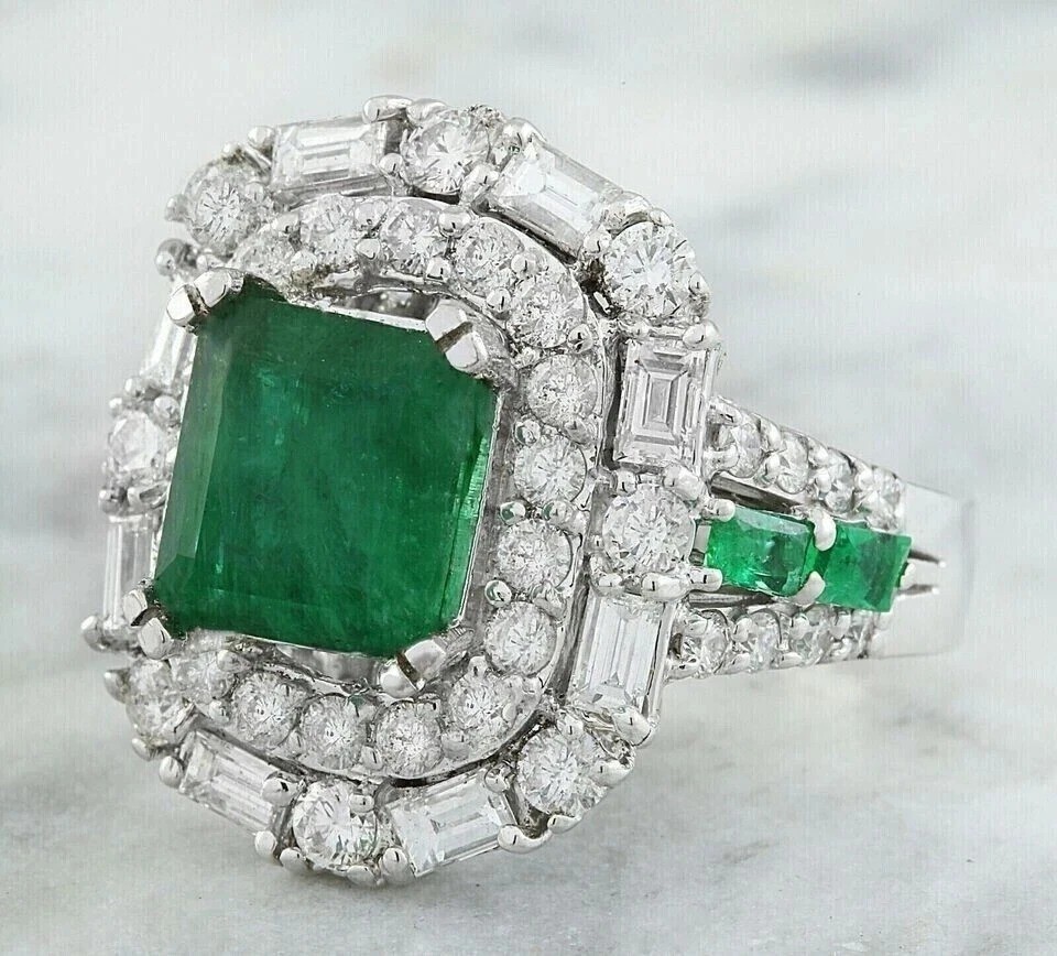 4.2Ct Art Deco Vintage Style Lab Created Emerald Wedding 925 Silver For Her Ring