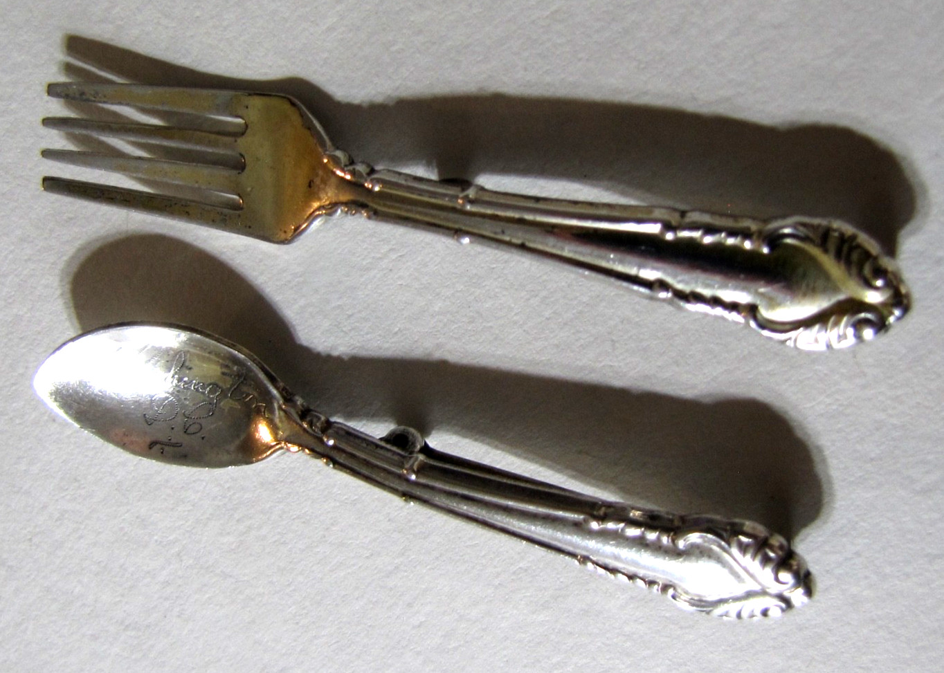 Vintage Sterling Silver Spoon Fork Brooch Pin Set Washington DC Souvenir 2.5″ SB