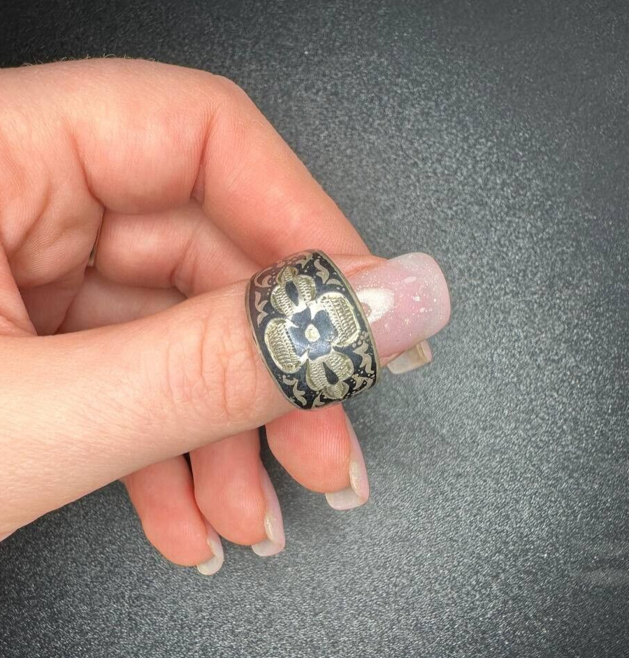 Vintage Soviet Silver Ring Kubachi Antique USSR 875 standard Size 18.5 (8.5)