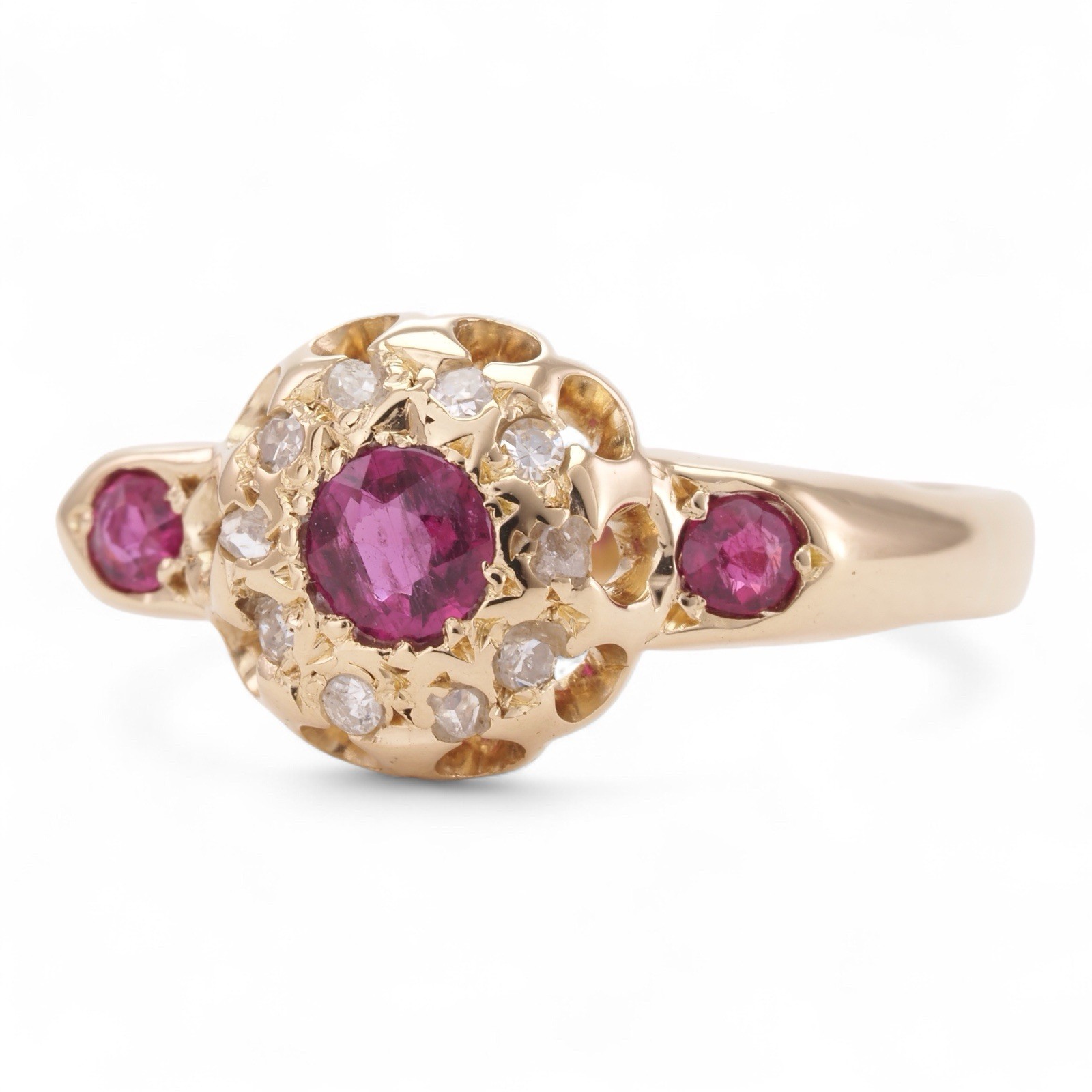 EDWARDIAN LOVE Antique 18K Yellow Gold Natural Ruby & Old Rose Cut Diamond Ring