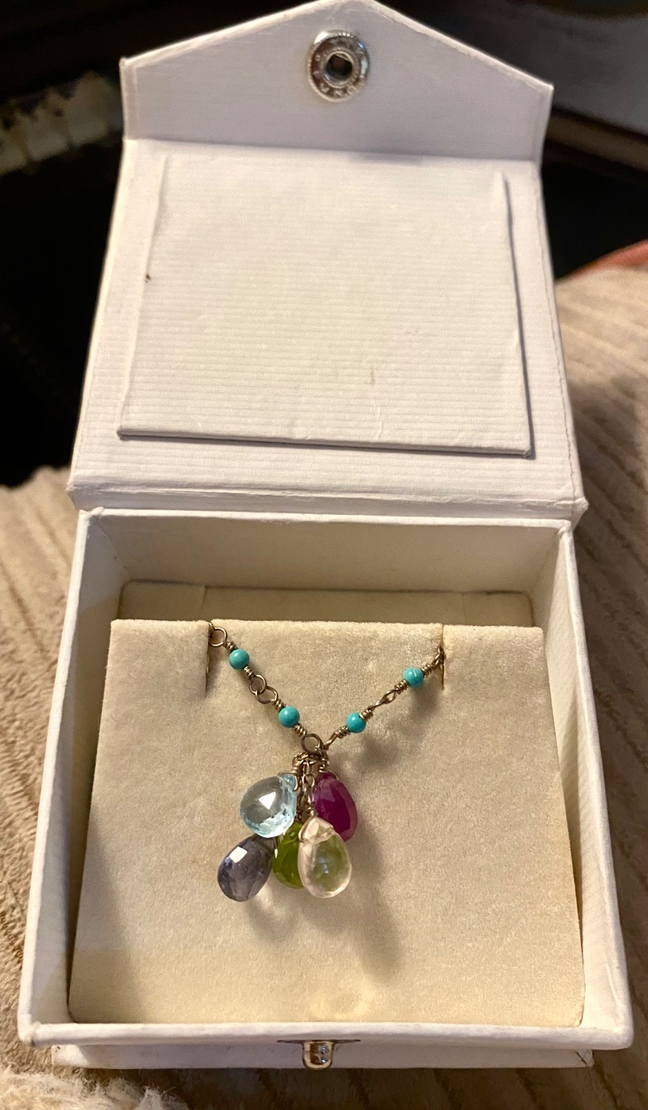 Camilee Designs Sterling Silver Turquoise Multi Gemstone Briolette Necklace Box