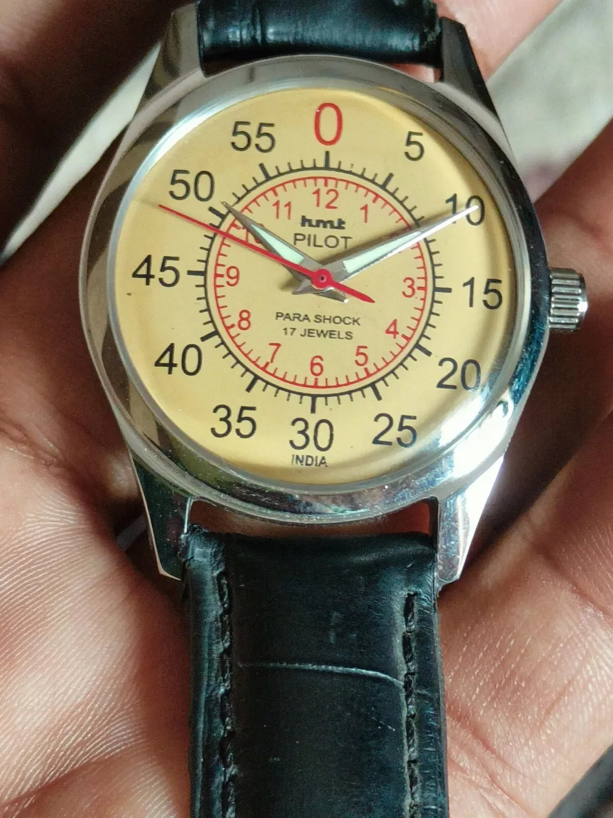 Vintage HMT Pilot Yellow Dial 17 Jewels Para Shock Mechanical hand winding Watch