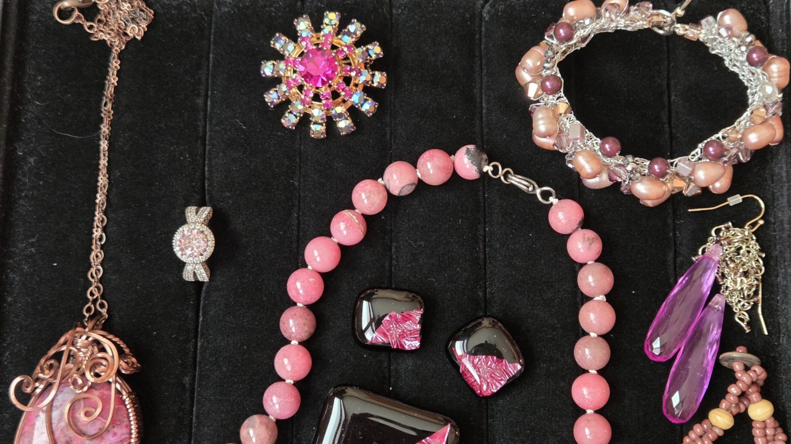 Vintage To Now Necklace Bracelet Brooch Earring Lot Mauve Purple Pink