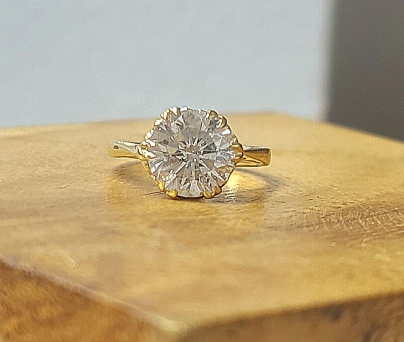 14k Yellow Gold Vintage Engagement Ring 2.82 Carat Natural Round Diamond