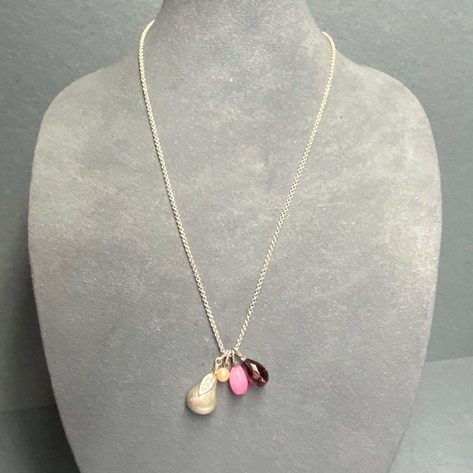 AEO Pear Pendant Necklace 25 In Pink Pearl Purple Dangle Charms Silver
