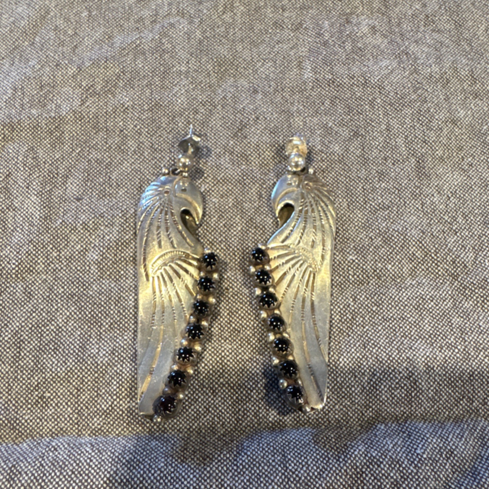 Vintage Silver Bird Dangle Earrings with Onyx Stones, Black Fashion Jewelry