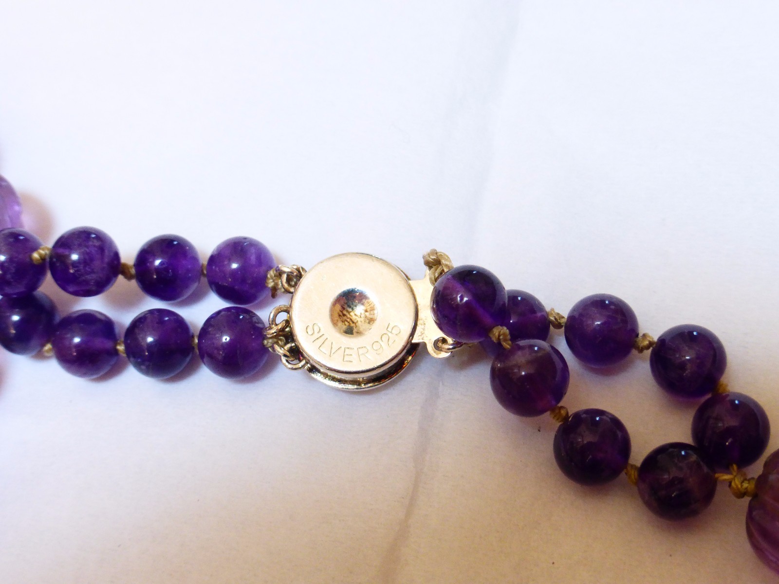 Vintage Carved Amethyst, Lapis, Laquer Beads Necklace, Sterling Bead, Clasp