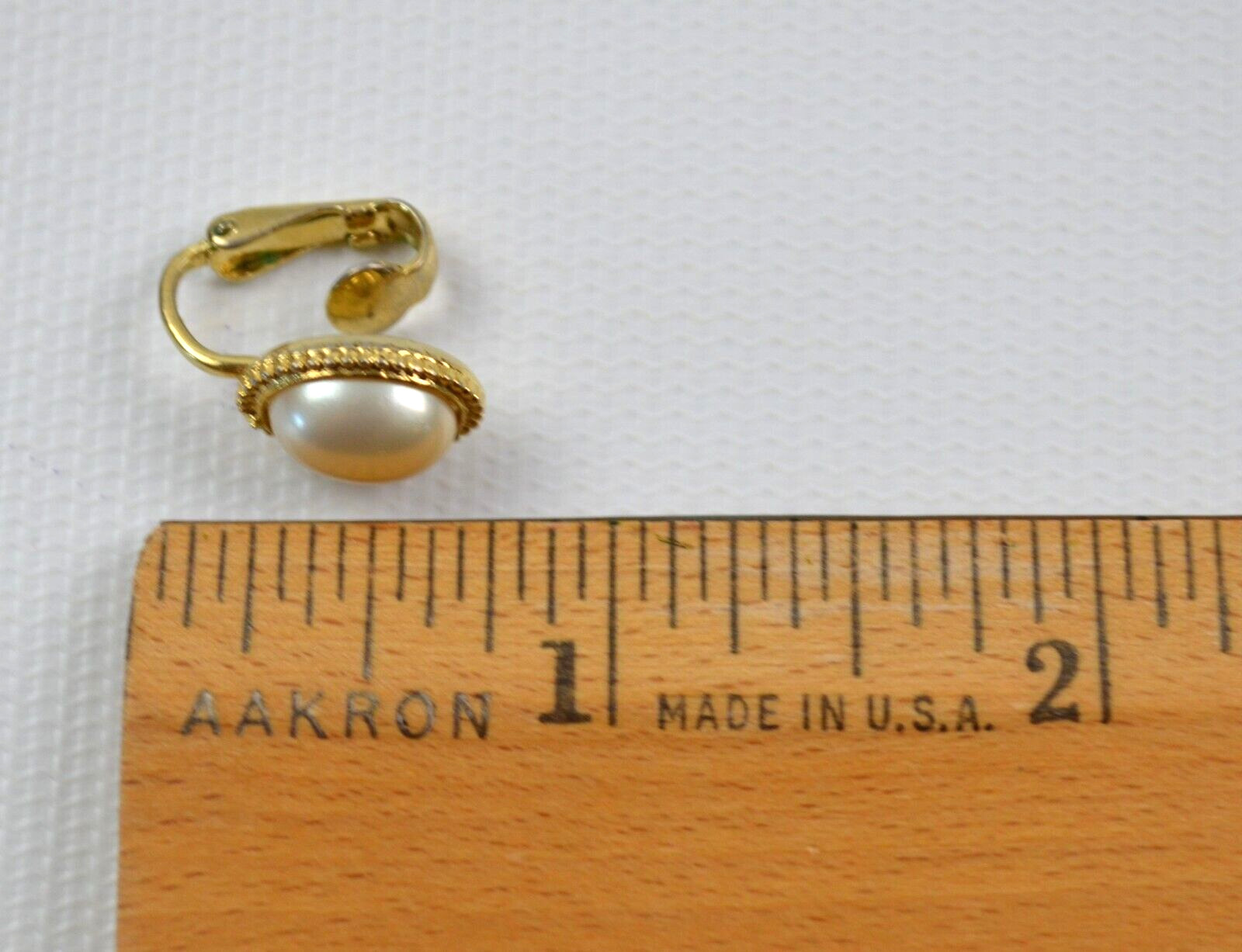 Vintage Gold Tone Clip On Earrings with Oval Faux Pearl Center .75″