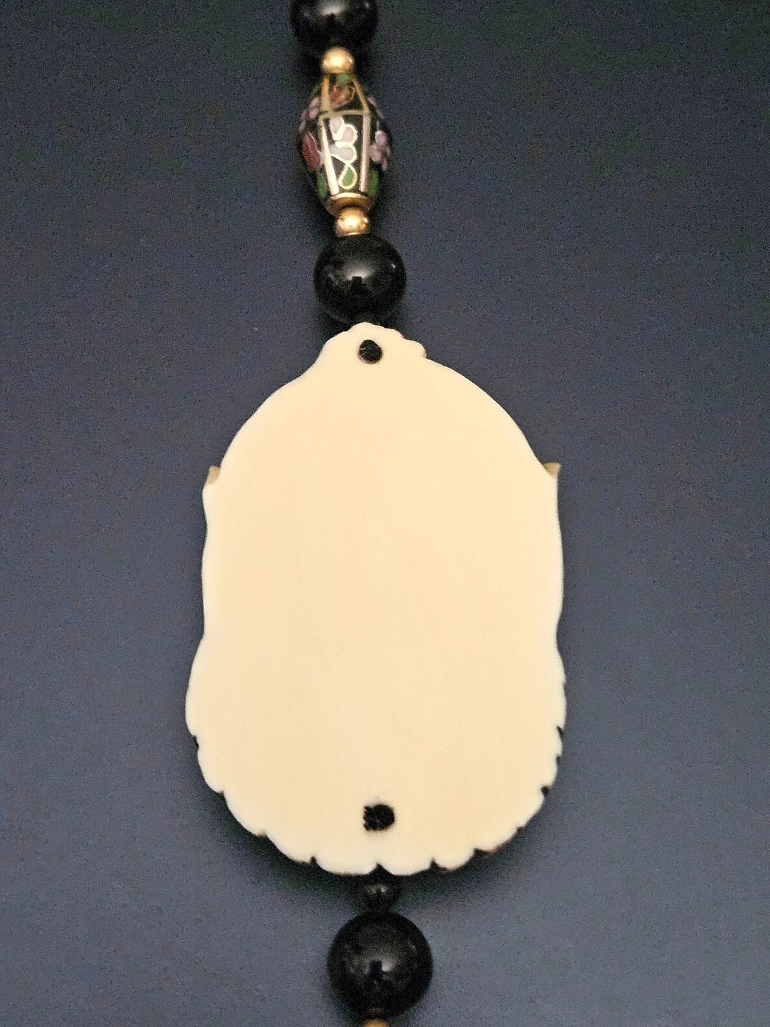 Vintage Japanese Men-Netsuke Mask Statement Necklace – Cloisonné Accents