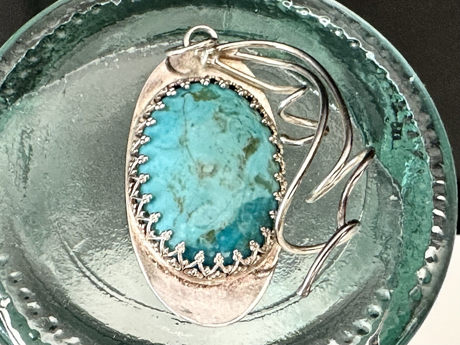 Sterling Silver 925 Abstract Turquoise Vintage Modernist Retro Pendant Handmade