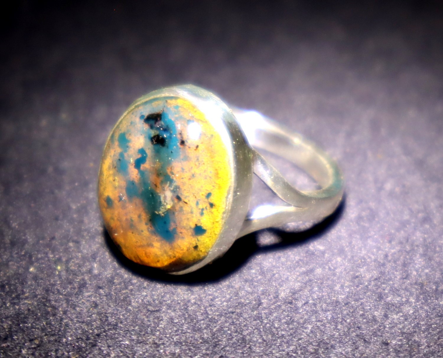 Excellent Natural Translucent Sky Blue Amber .925 Sterling Silver Ring #6
