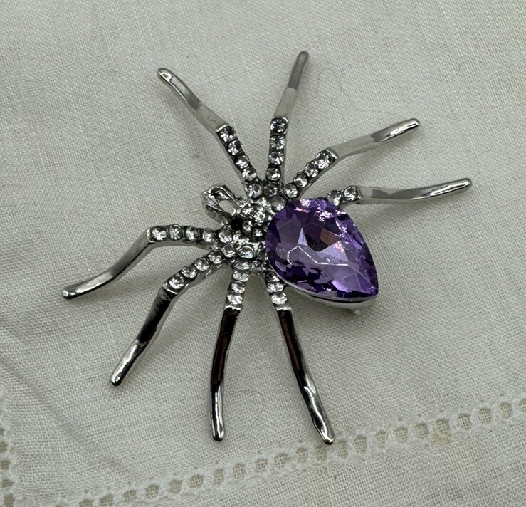 Alloy Purple Spider Rhinestones Brooch Pin Pendant
