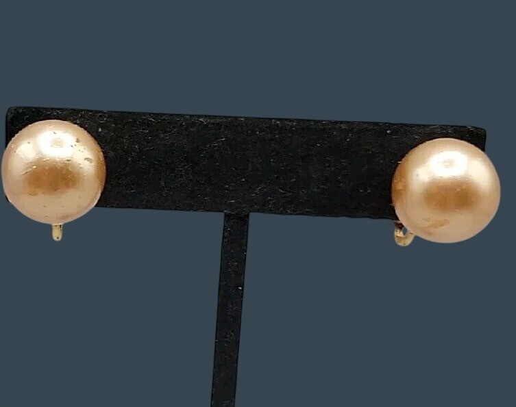 Vintage KJL Faux Pearl Stud Clip On Earrings Elegant Signed Kenneth Jay Lane