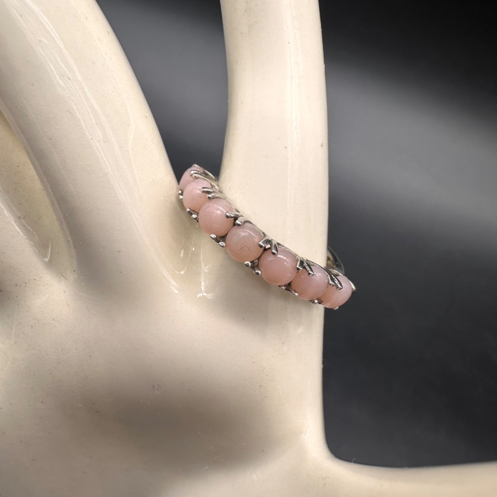 Vintage Sterling Silver Pink Opal Ring Size 8 Elegant Jewelry Romantic Cottage