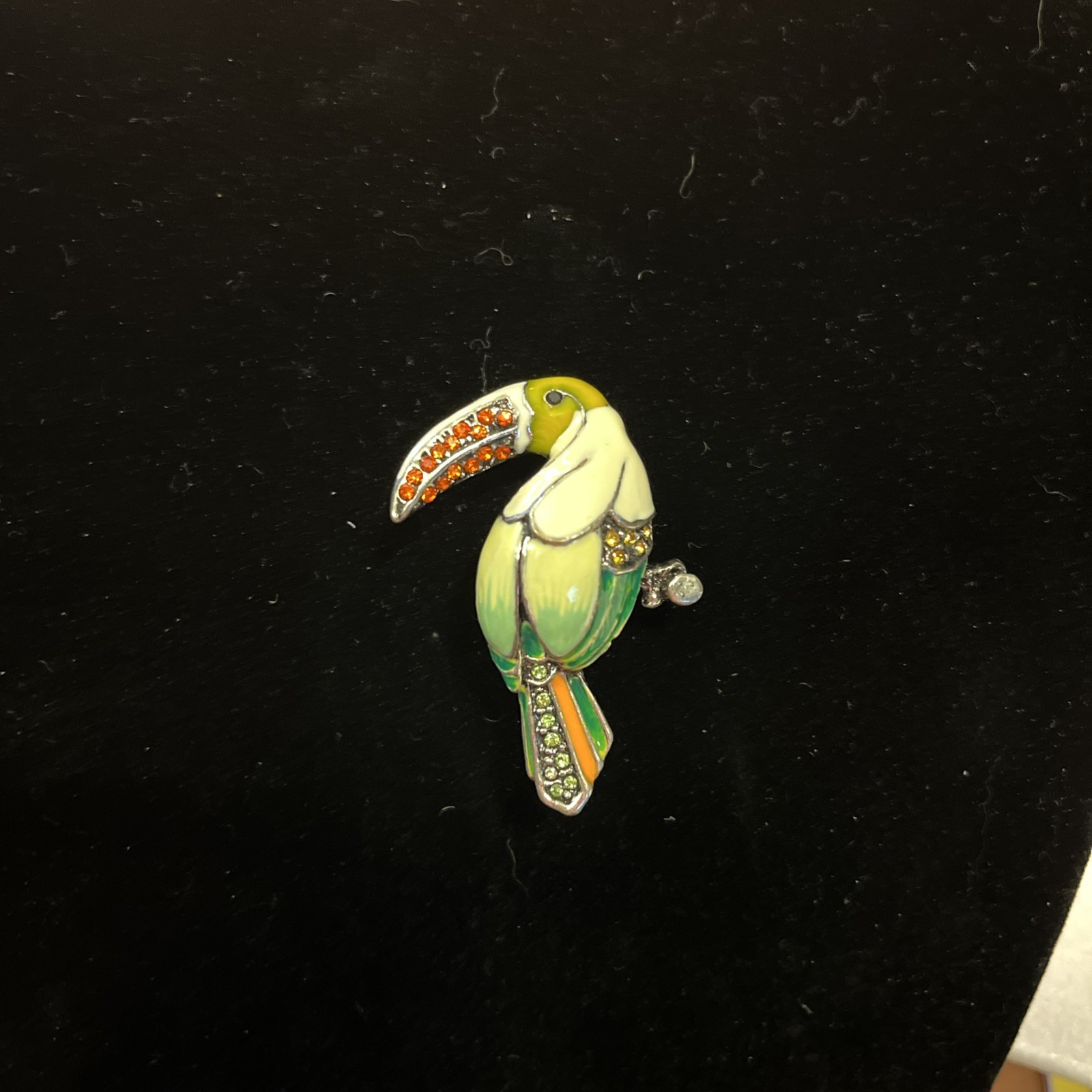 VTG Enamel Rhinestone Lucite Silver Metal Alloy Wire Rhinestone Bird Brooch 1950