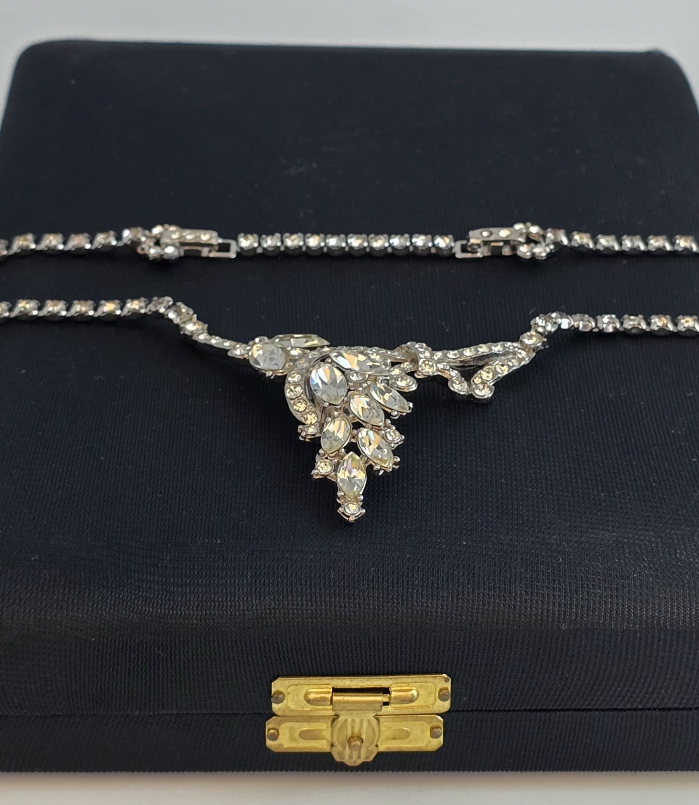 VTG KRAMER STATEMENT MARQUISE CRYSTALS NECKLACE CHOKER☆BRIDAL/ANNIVERSARY☆EC☆17″