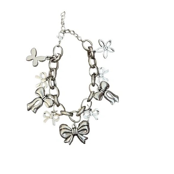 Vintage Bowknot Silver Plated Pendant Bracelet