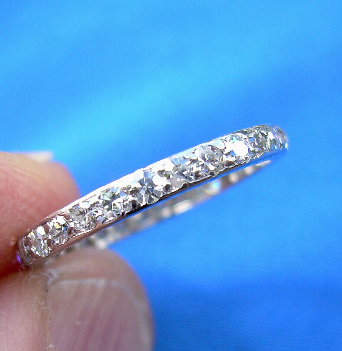 Original EARTH MINED DIAMOND Wedding Band Deco PLATINUM Eternity Ring Size 6.25