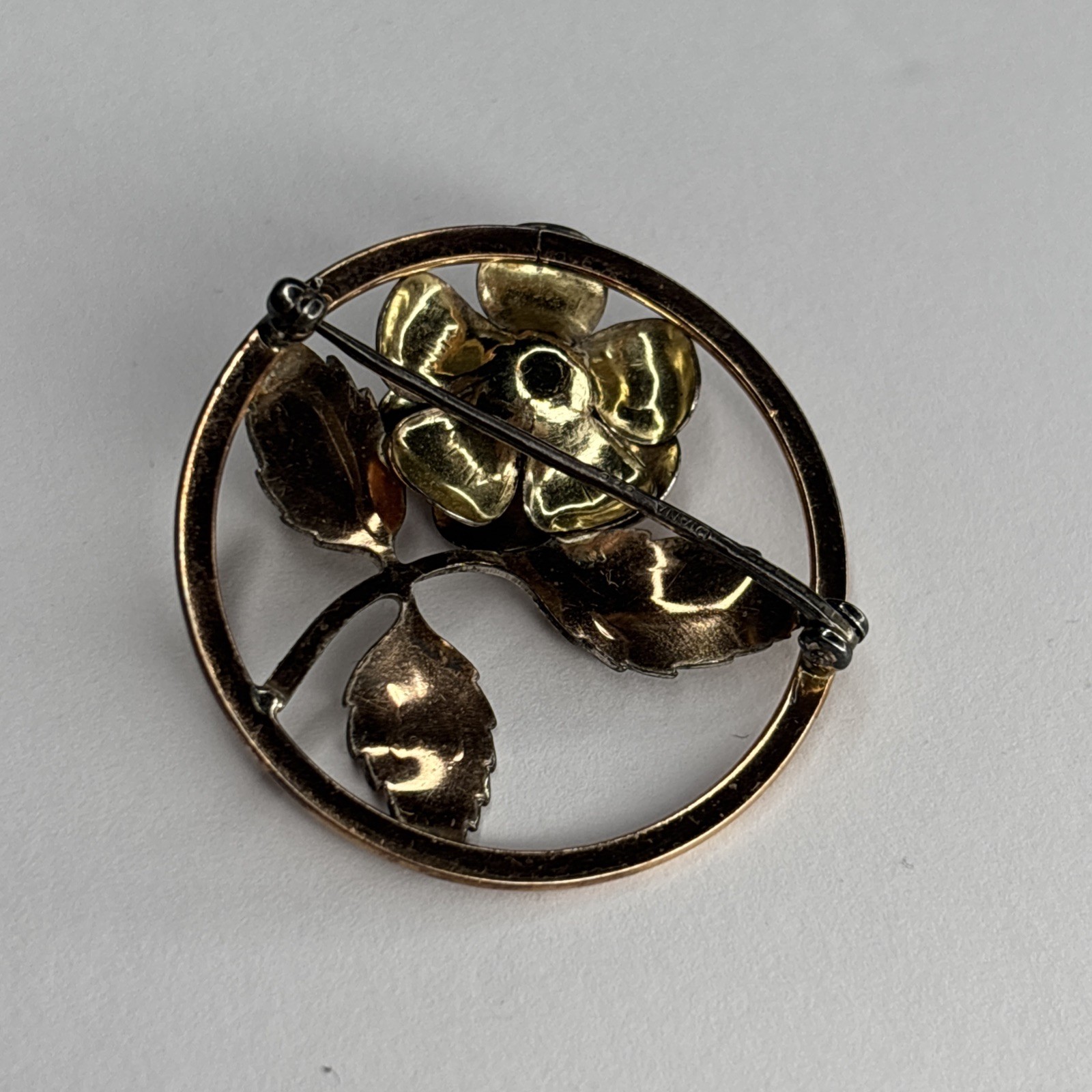 Vintage DIANA Krementz Gold And Rose Tone Brooch Flower Signed