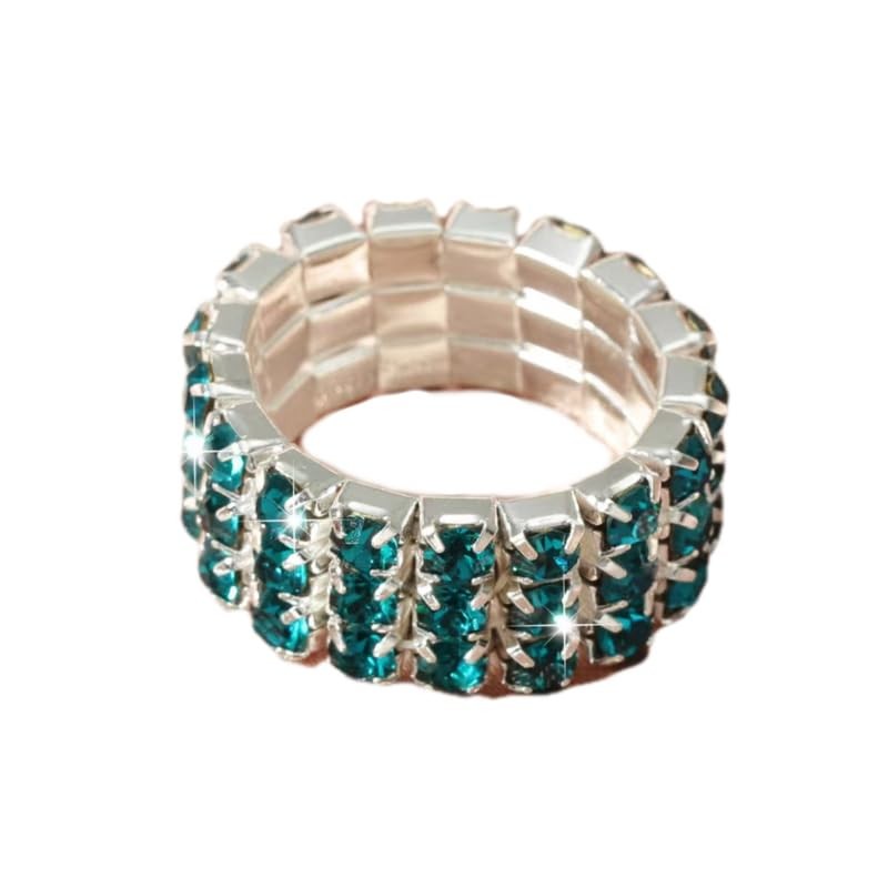 Sparkling Rhinestone Ring Set Trendy Elastic Rhinestone Crystal Light Blue-A