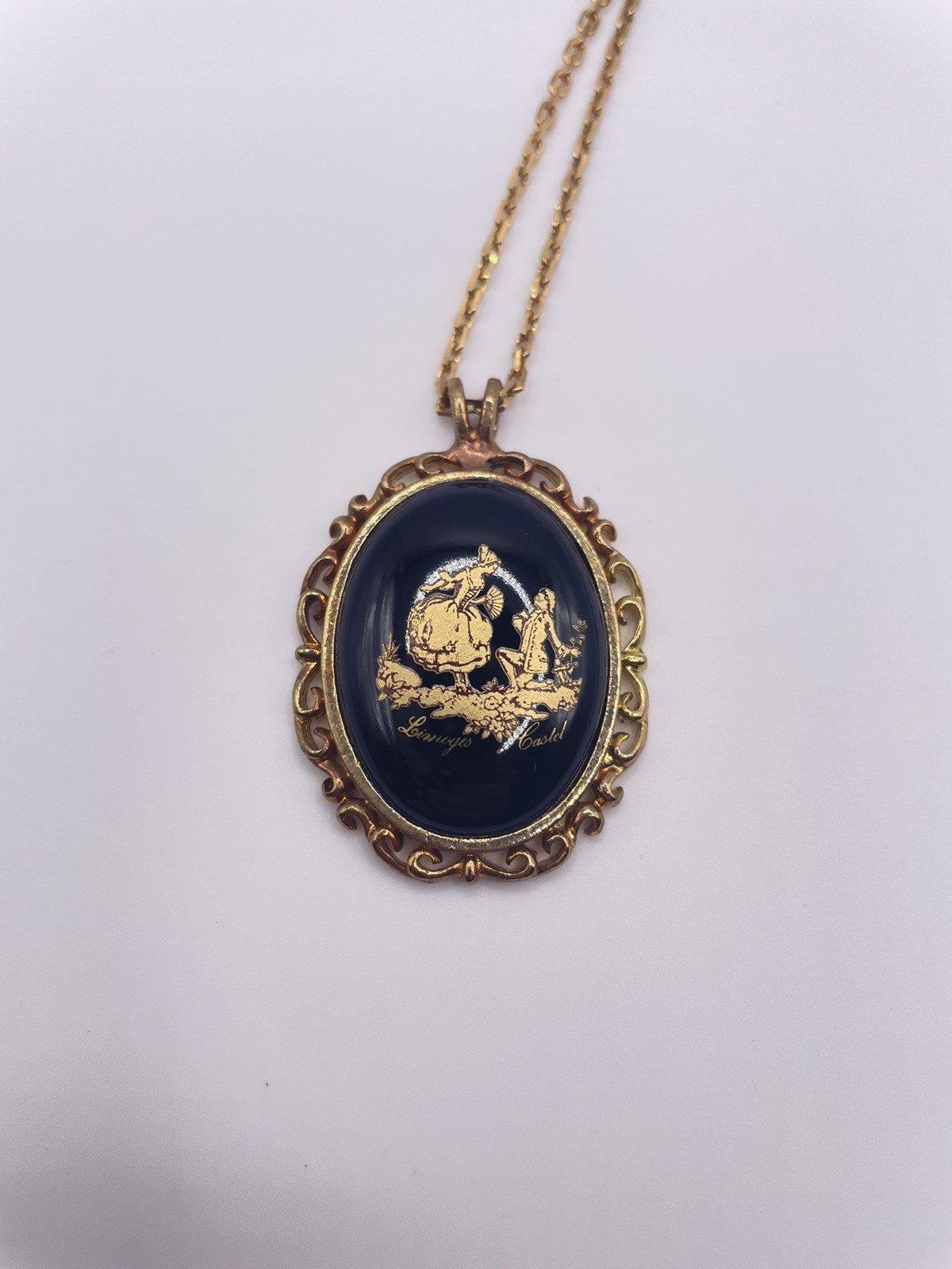 Vintage Limoges France Porcelain Pendant Signed Victorian Revival