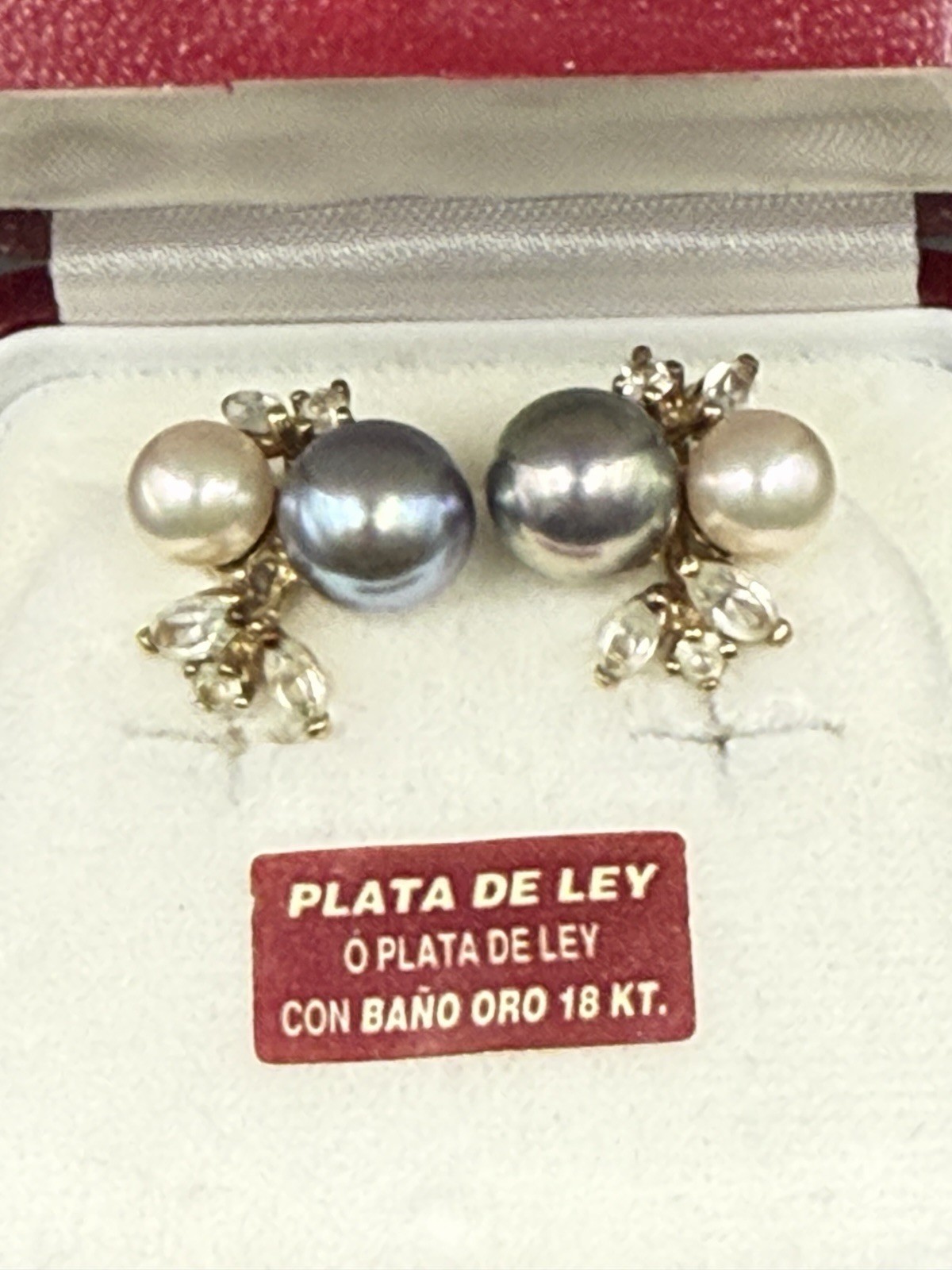 Vintage Majorica Spain Pierced Sterling Silver Pearl and Rhinestone Earrings