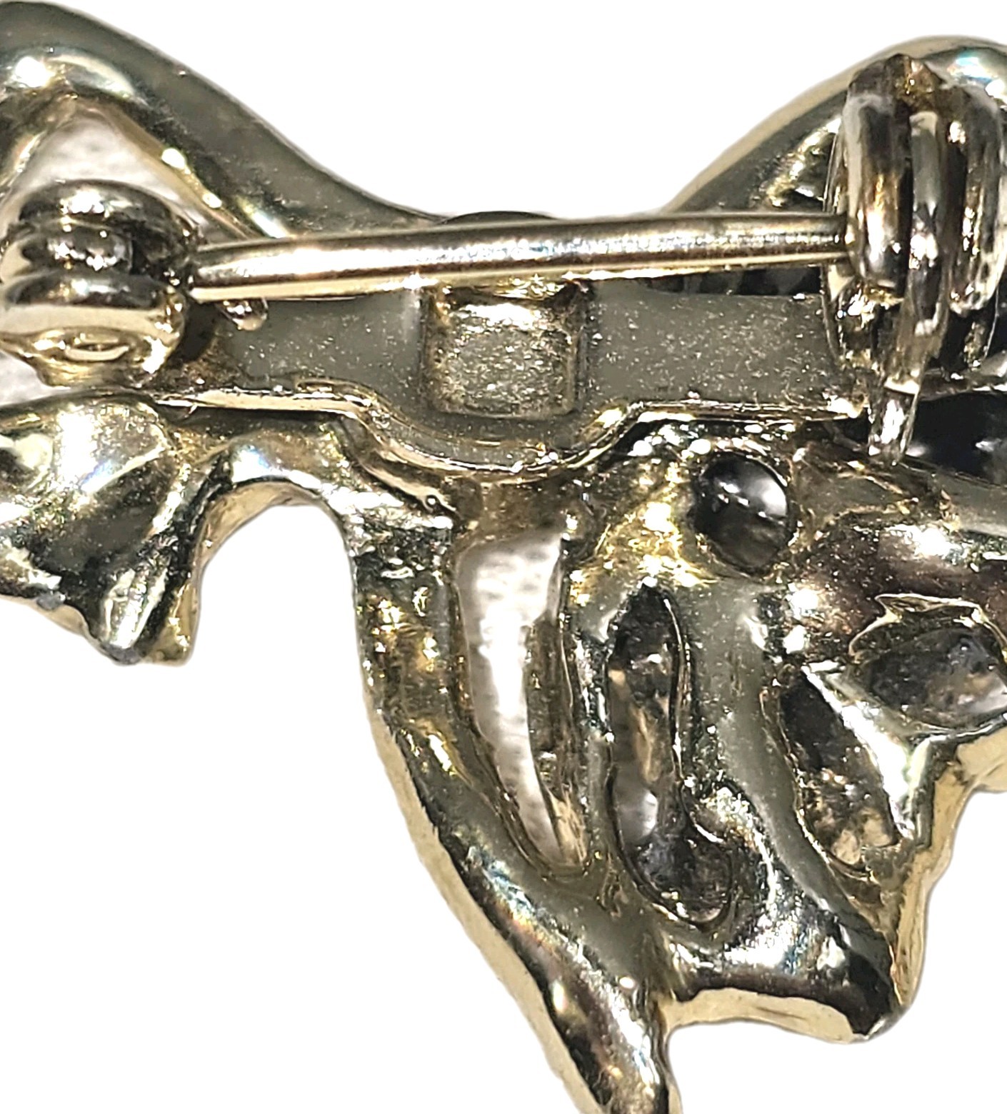 Vintage Gold Tone Green Rhinestone Ballerina Brooch 1 5/8″ Length