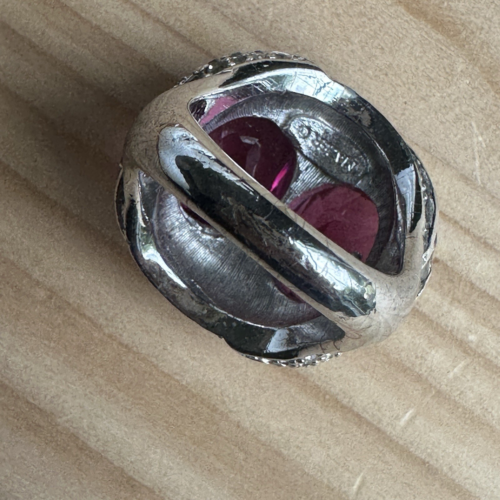 VTG Mazer Statement Substantial Ring Size 7 Crystal Ruby Red Clear Signed Rare