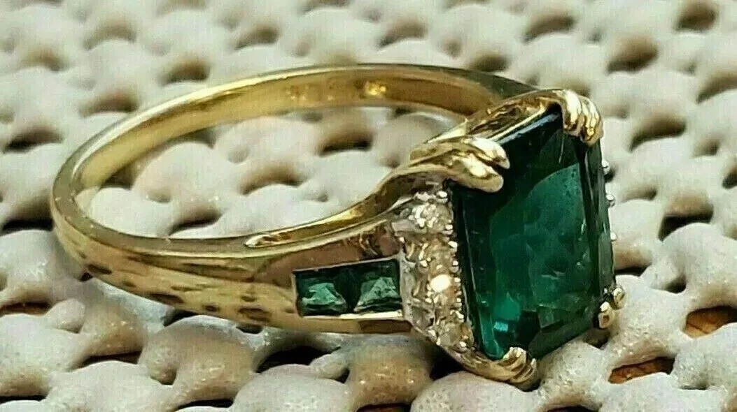 Vintage Art Deco Style 4.45 Ct Lab Created Emerald Wedding 14K Gold Finish Ring