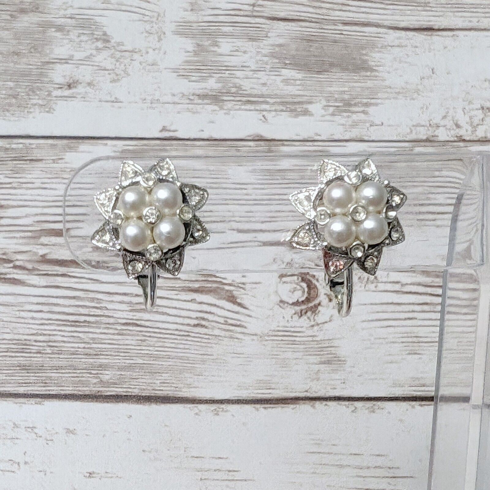Vintage Clip On Earrings – 5/8″ Faux Pearls – Missing Gems & Cosmetic Issues