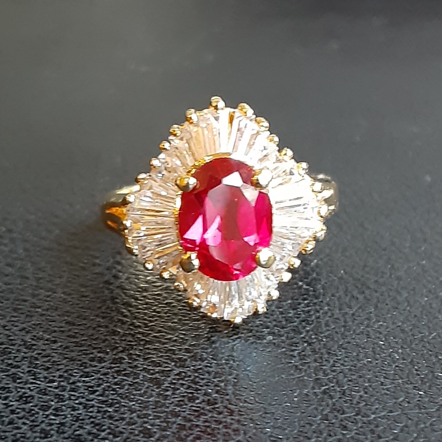 Vintage Red CZ Cocktail Ring Silver size 5.25 signed AFJ