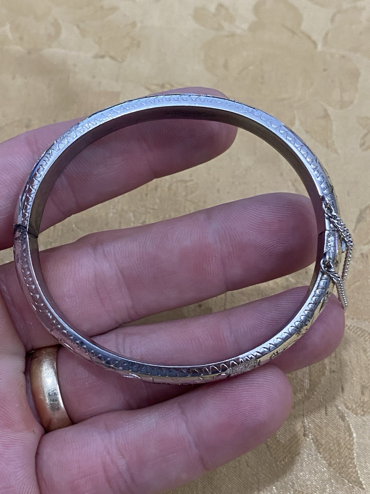 Vintage Designer Signed Sterling Silver Danecraft Bracelet Bangle Etched Floral