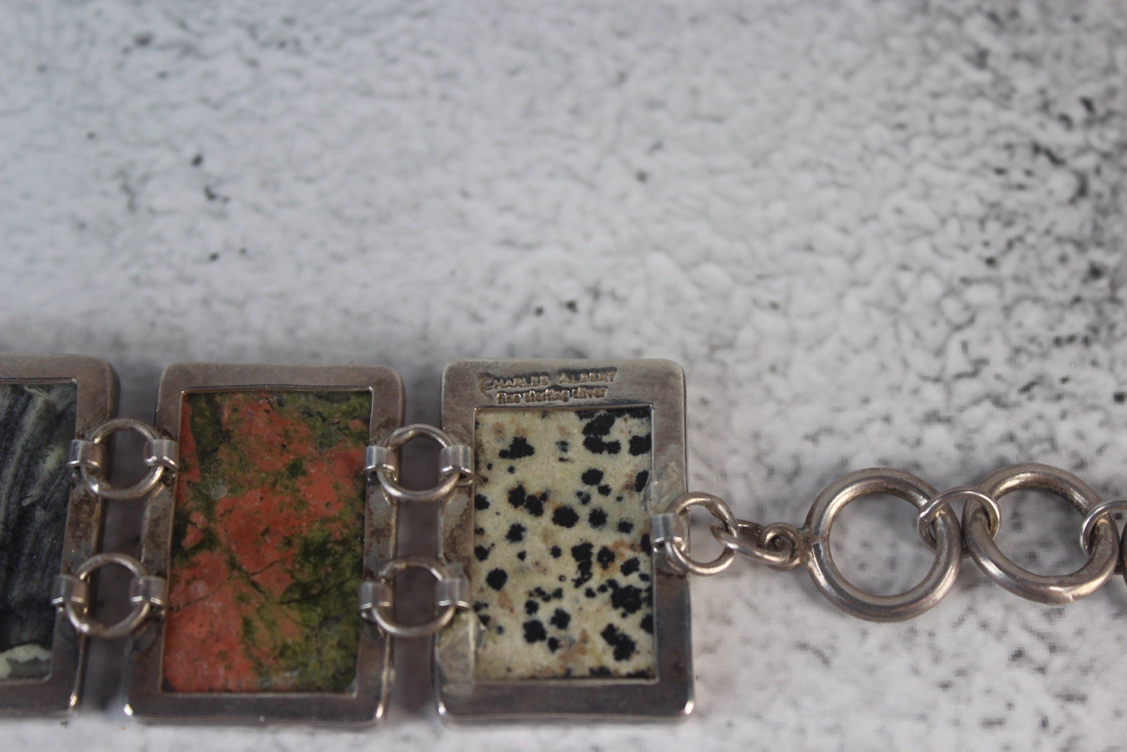 Vintage Chunky Charles Albert Multi Stone Bracelet in Sterling SIlver