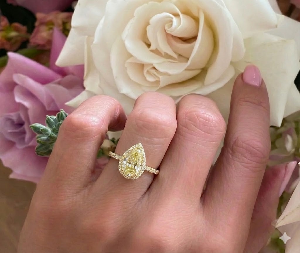 14k Yellow Gold Engagement Ring 2.50CT. Natural Pear cut Yellow Diamond GIA Cert