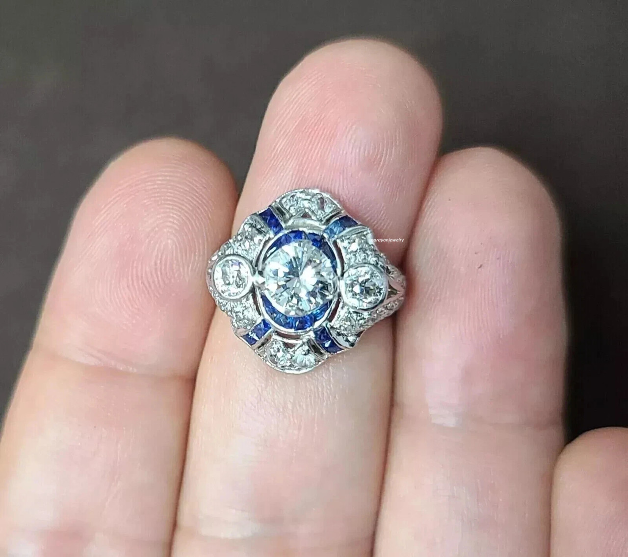 Art Deco Vintage Style 2Ct Lab Created Diamond 14k White Gold FN Engagement Ring