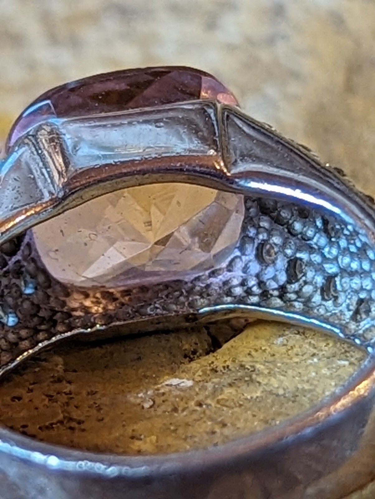 Silver 925 Pink Ring Size 8.75 Beautiful And Flashy With Large / Small Stones