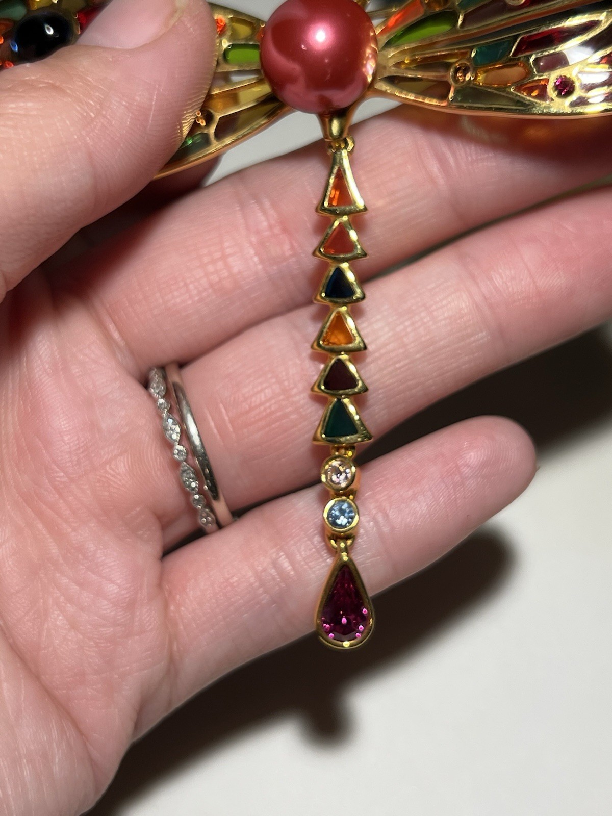 VTG Joan Rivers Stained Glass Crystal Plique-a-Jour Dragonfly Brooch Pin