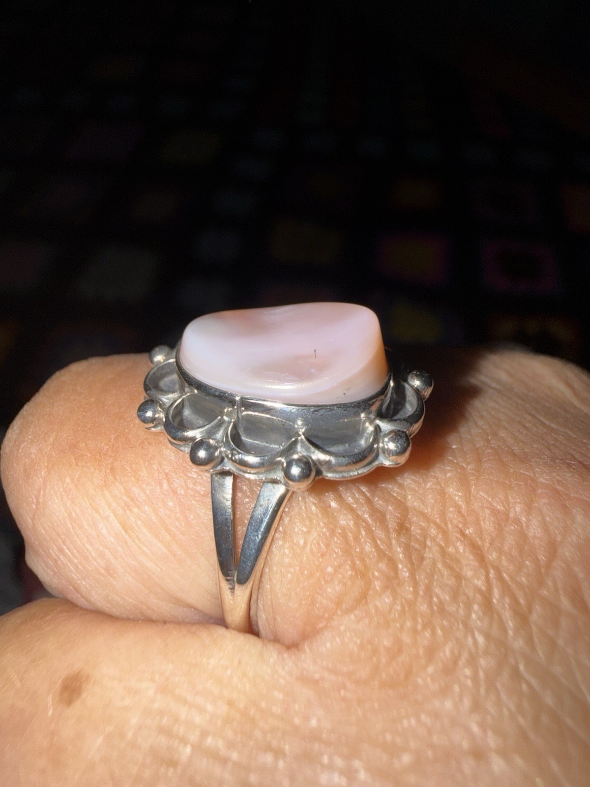 Sterling Silver 925 White Oval Opal Bezel Set Cocktail Ring Size 7