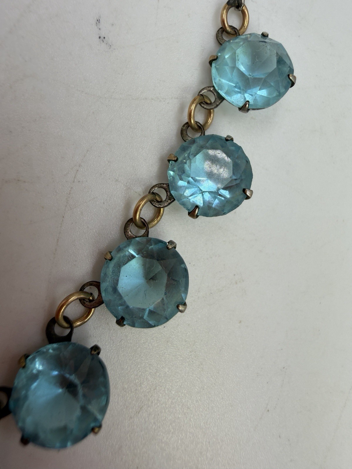 Vintage Necklace Art Deco Light Blue Round Glass Open Back Bezel 15 in PJ