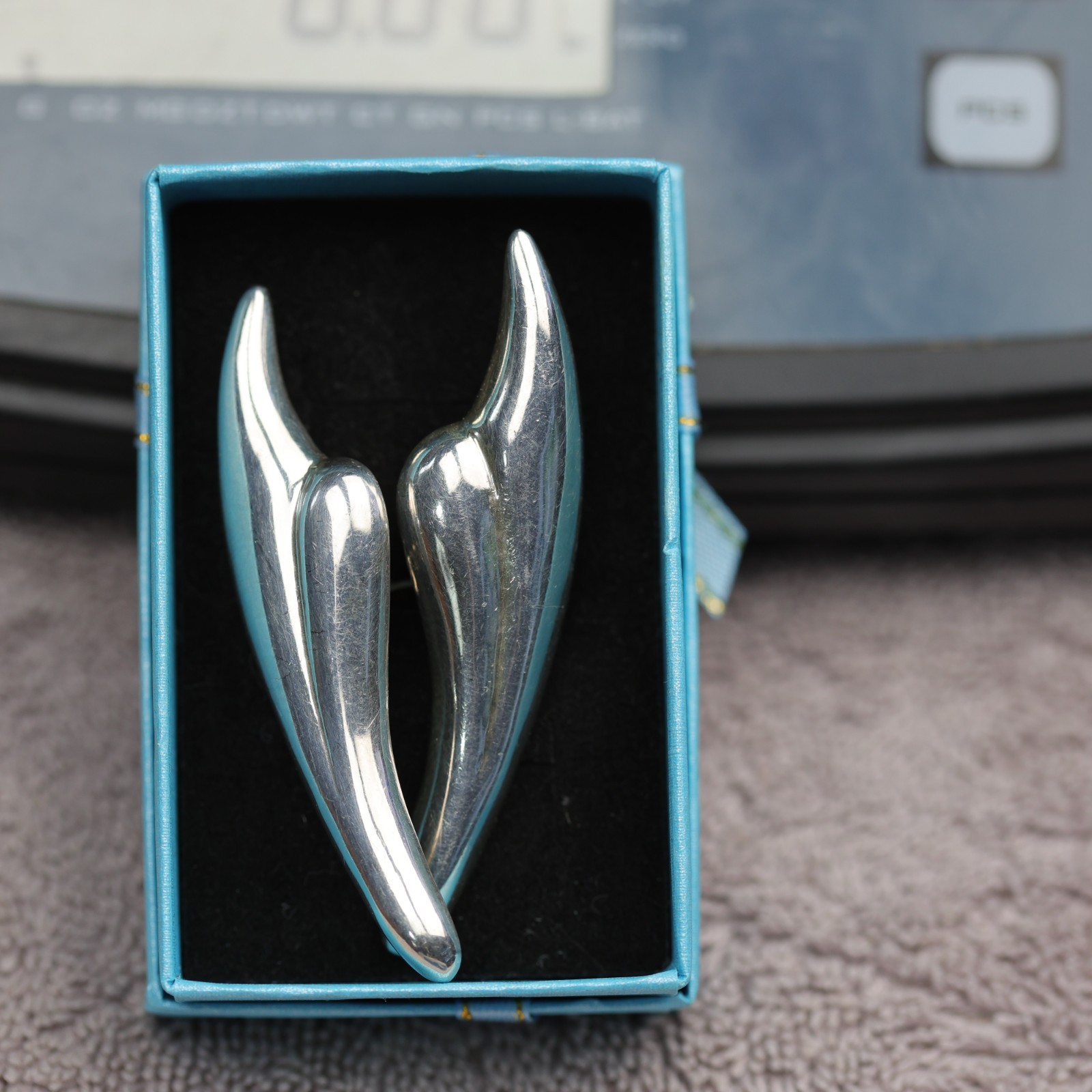 Wing Design Heavy Clip on Earrings Sterling Silver