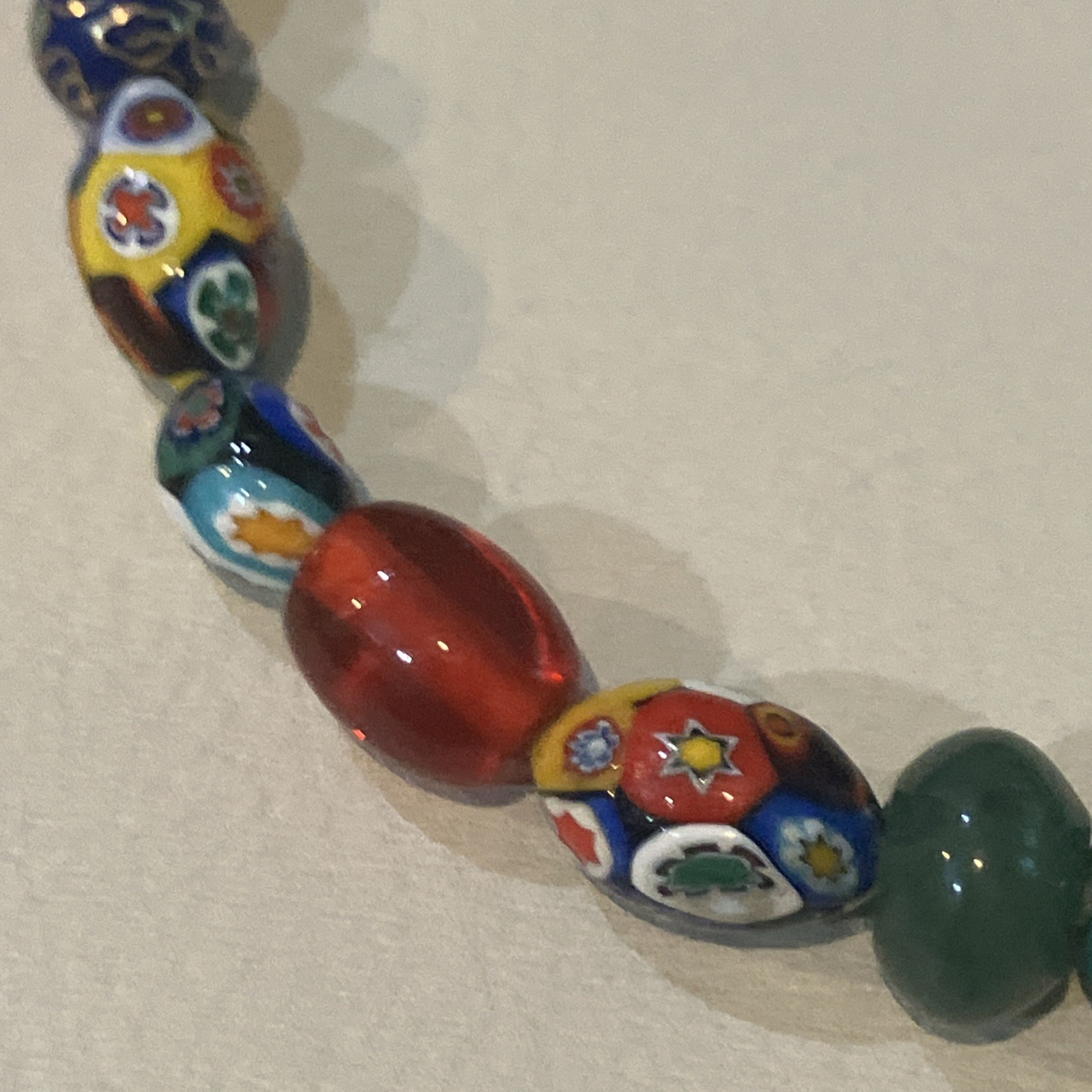 Italian Milifiore Oval Multicolored, Cloisonné & Carved Animals Bead Necklace