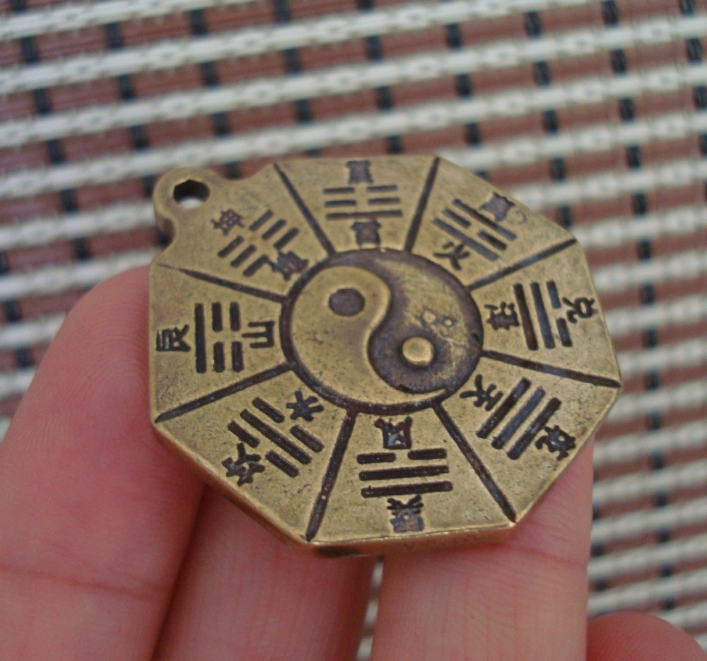 Solid Brass Bagua Bags Charms Pendant Vintage FengShui Dangle