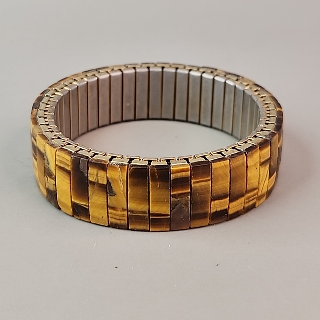 Vintage Tigers Eye Expandable Bracelet Hong Kong Stretch 6.5″