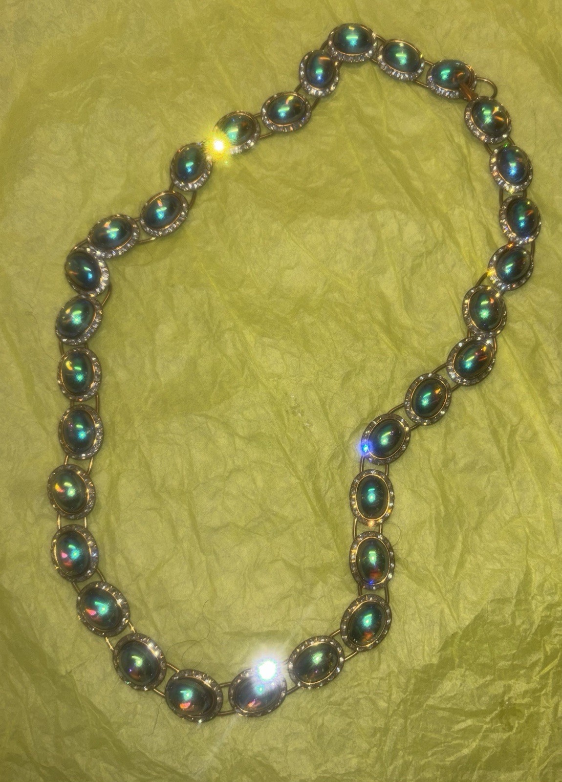 Vintage Peacock Iridescent Gripoux Cabochon AB Necklace ~ Stunning ~ Oil Slick