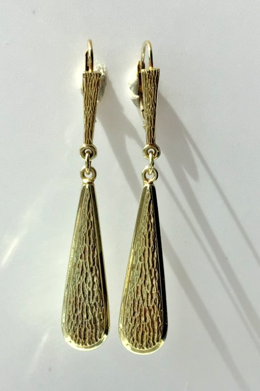 Rare Vintage 14K Gold 3.71g Teardrop Dangle/Drop Leverback Earrings With Texture