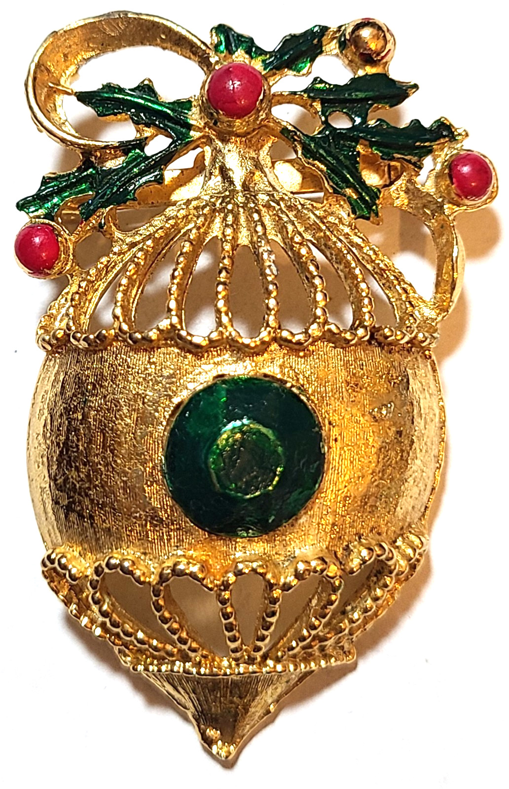 VINTAGE STUNNING GOLD TONE ENAMEL CHRISTMAS ORNAMENT PIN BROOCH