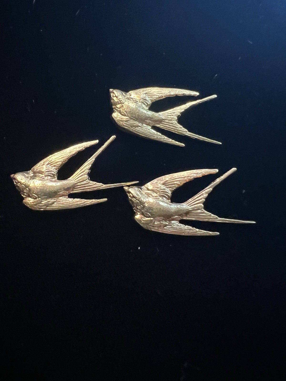 Vintage Brass Stamping Birds 22K Gold Plated Set Of 3 For Jewelry/Craft/Decor