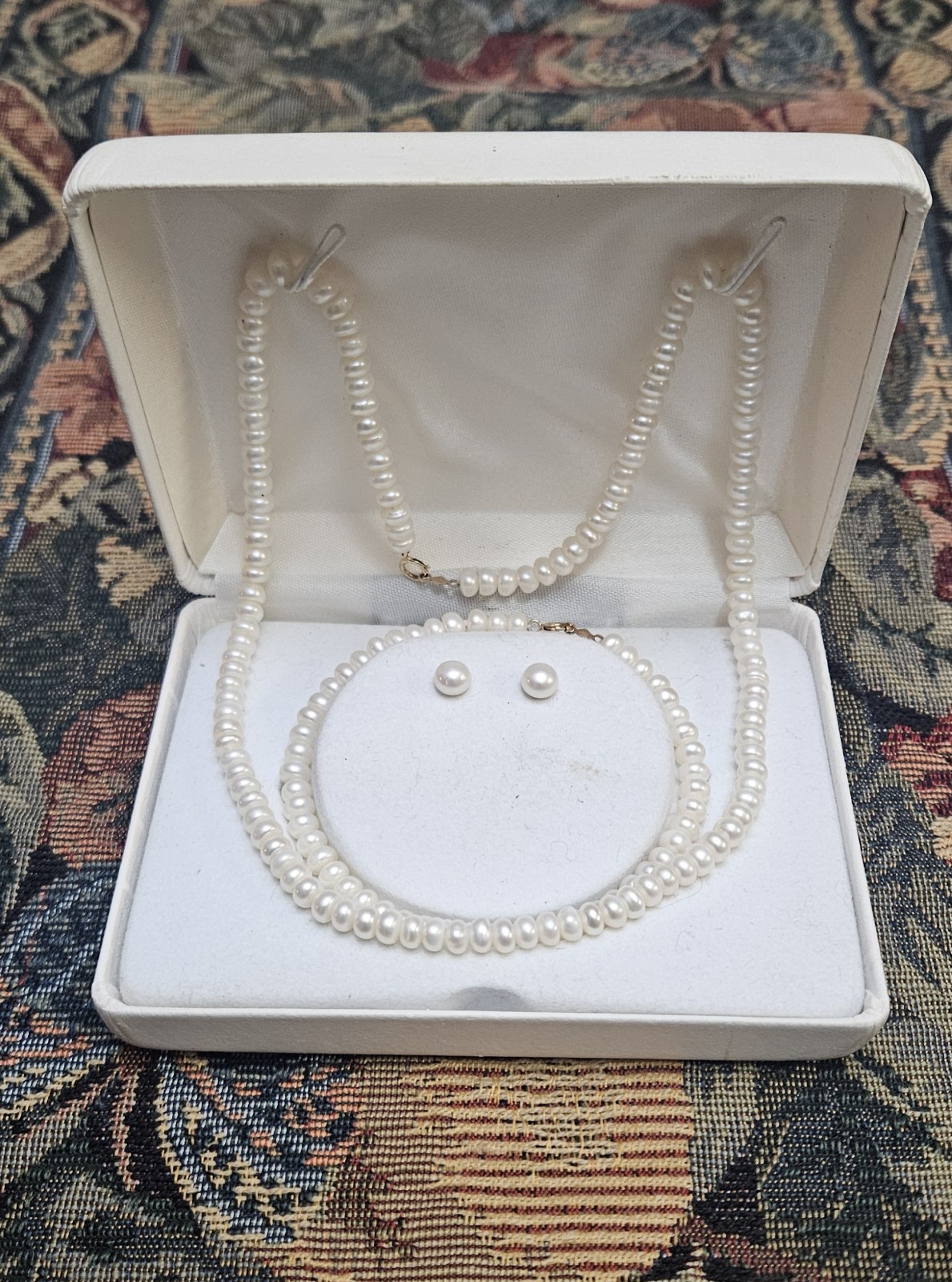 Vintage 10k Gold Pearls Necklace Bracelet Earrings Princess Pride Creations MCM